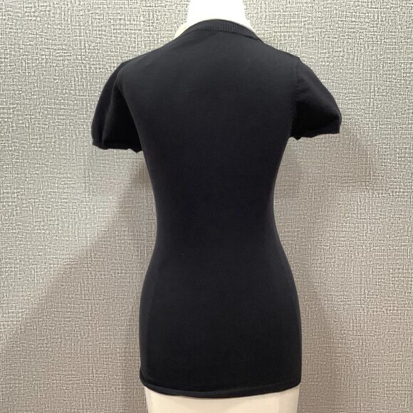 The Limited Short Sleeve Knit Bow Top Sweater sz XS Black Cream Pullover NWT - Picture 5 of 7